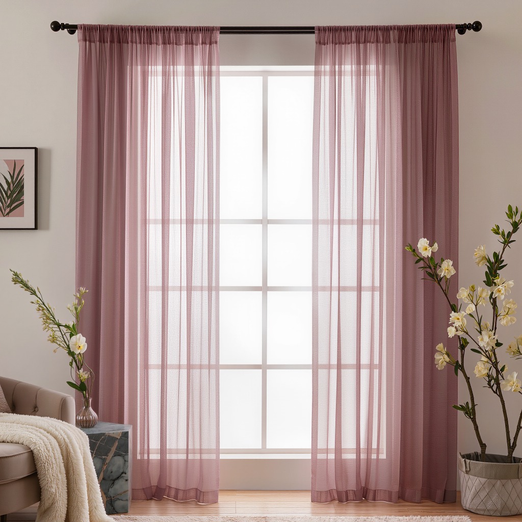 TEMU 2pcs Light Lavender Pink Sheer Curtains, Home Window Sheers, Window Treatments, Decorative Valances, For Soft Lighting In Bedrooms, Guest Rooms,