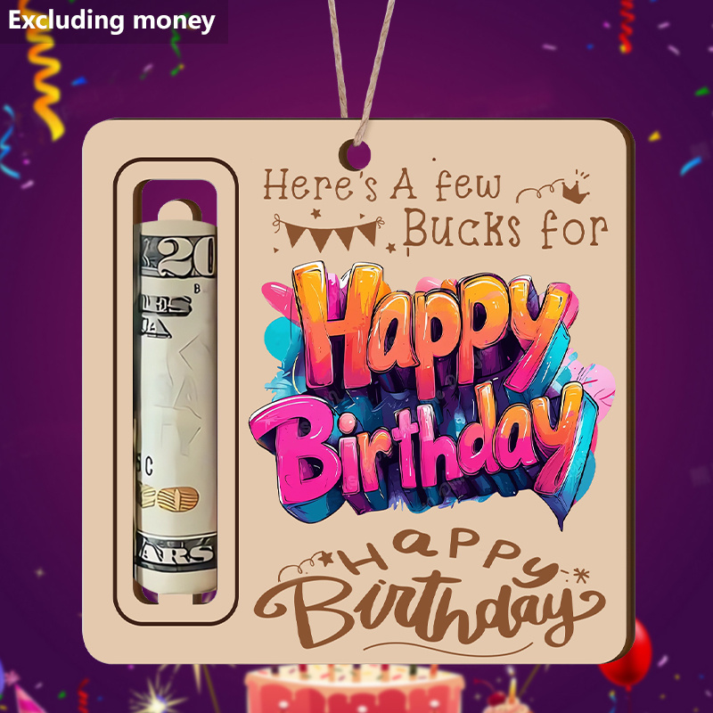 

2d Flat Happy Birthday Wooden Money Holder - 1pc Exquisite Money Holder With Balloon - Multi Purpose Hanging Decor - Ideal Gift For - No Electricity Needed