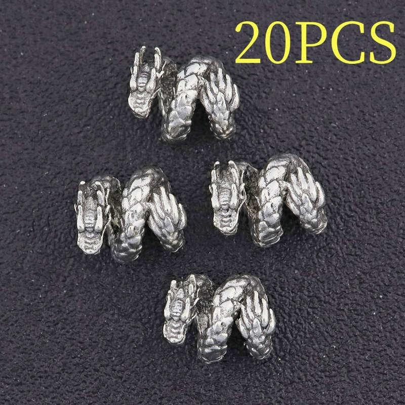 TEMU 20pcs Fashionable Dragon Shaped Design Spacer Beads, Antique Silvery Bead Made Of Alloy Material, Suitable For Necklaces, Bracelets, Exquisite Handmade , And Exquisite Gift Making Materials