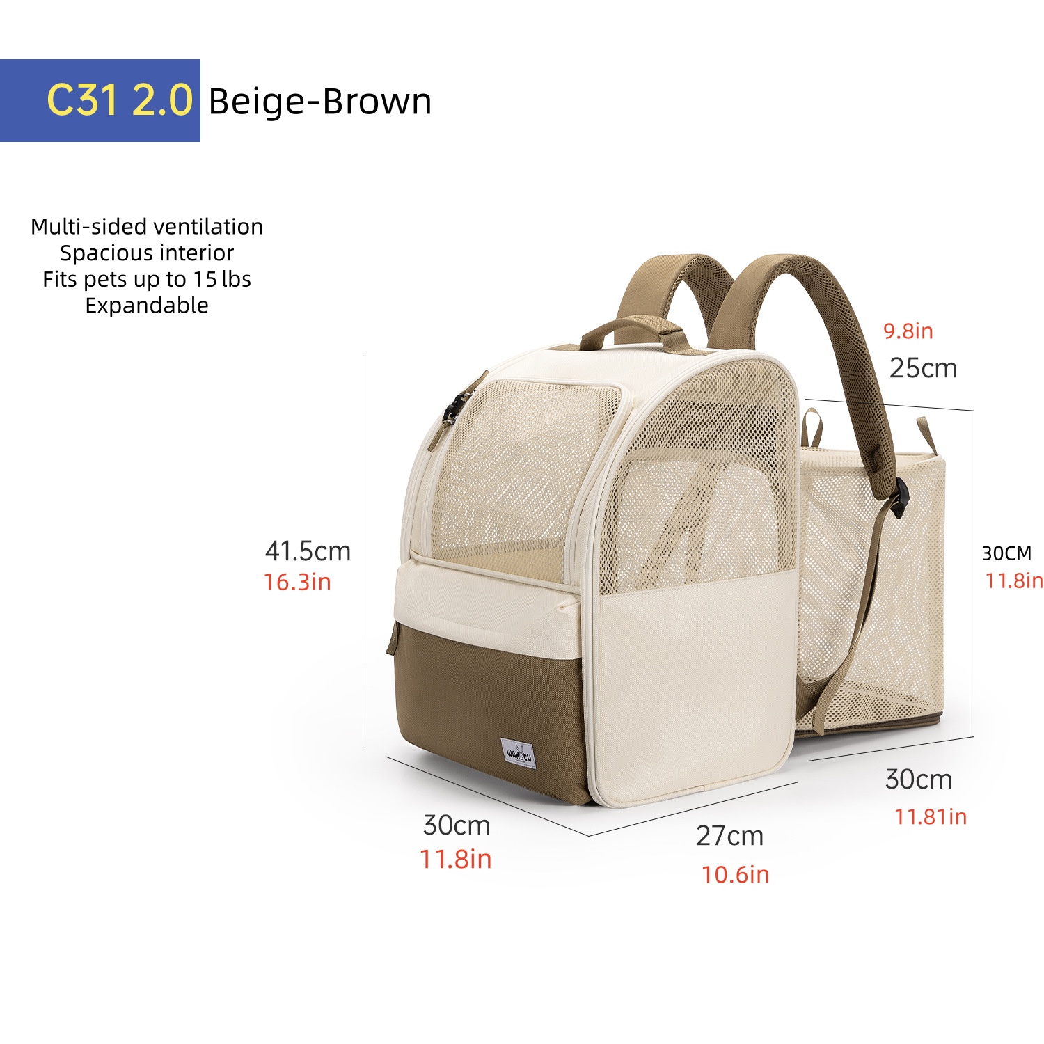 TEMU Expandable Cat Carrier Backpack, For Small | Steel Wire Frame, Wear-resistant Fabric, Collapsible For Travel, Hiking And Outdoor Use