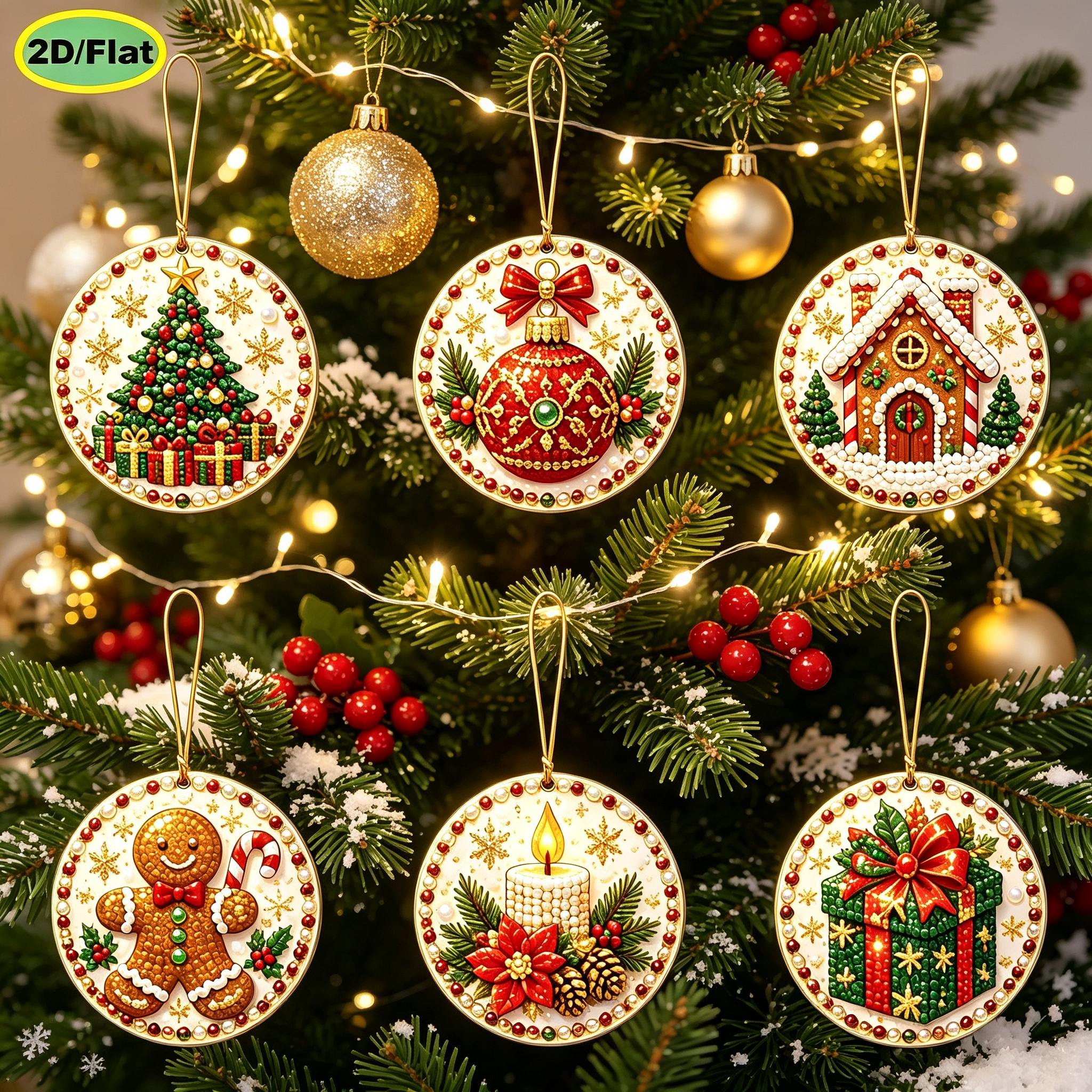 TEMU 2d Flat, 6pcs Anti-pearl Wooden Tag Pendant Set, Christmas Themed 2d Flat , 3.07 Inches, Friendly Stress-relief Entertainment, Christmas Tree