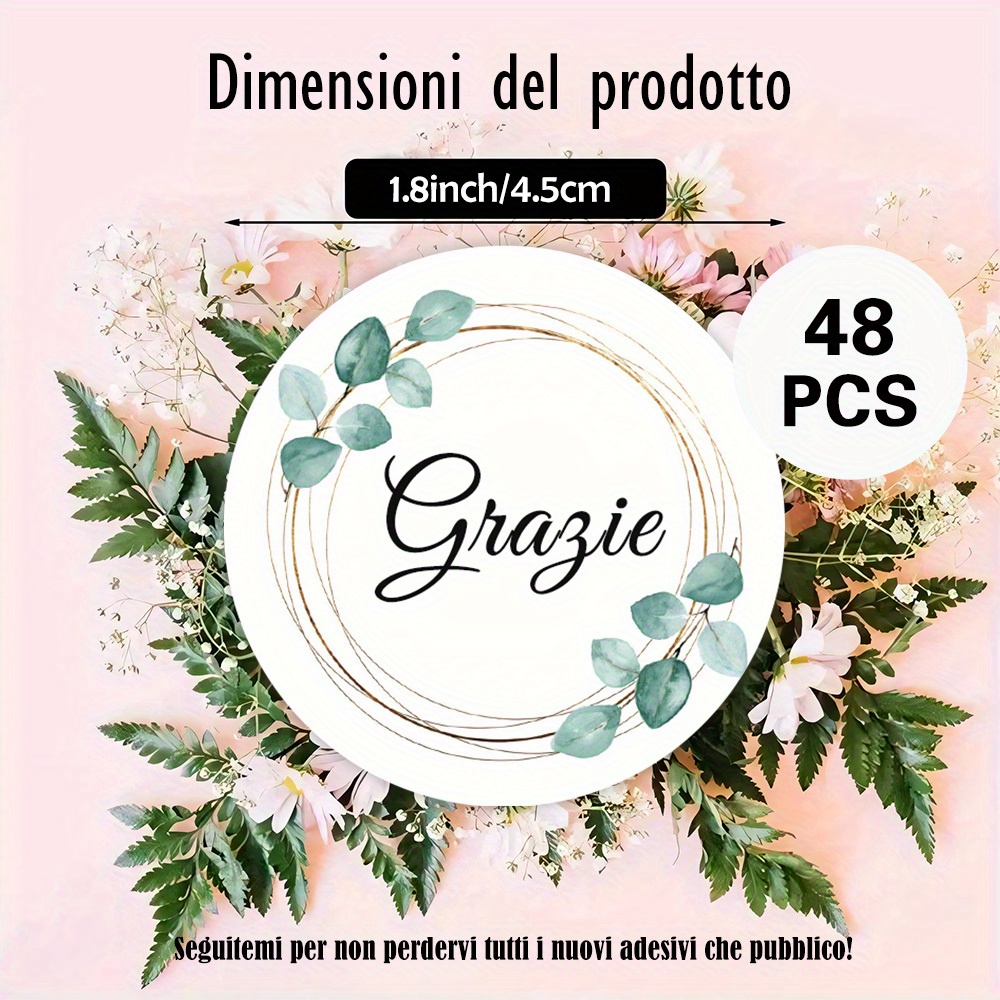 TEMU 48pz/96pz/144pz Adesivi Rotondi con Testo "Grazie" in un di con Bordo , Stile Minimalista e Naturale, per Confezioni Regalo, Etichette Regalo,