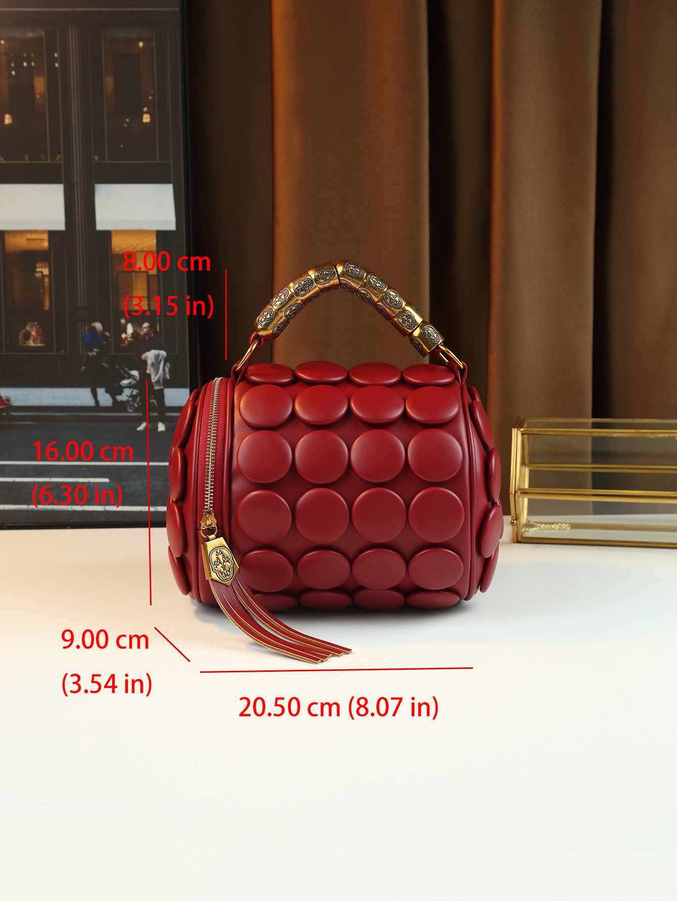 Red Vintage Boston Pillow Bag front view