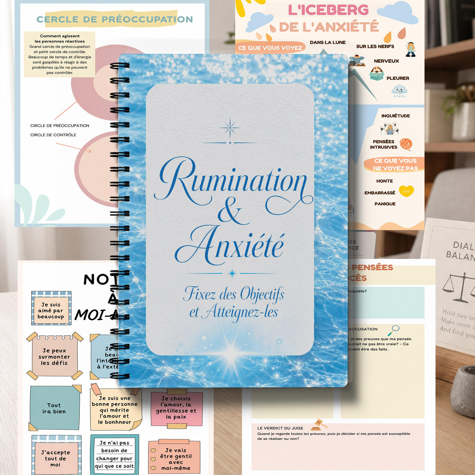 TEMU Journal d'Anxiété et Cahier -Réflexion excessive , Cahier de avec Invitations Quotidiennes, Journal de Relaxation, de l' et Journal de Soin pour