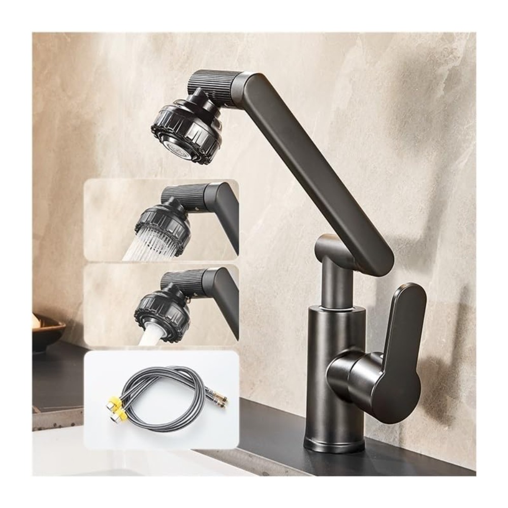 Image of High Arc Sink Faucet With 2 Spray Options, 360° Rotation, And Pipes For Kitchen Or Bathroom Use, Weighs 2.8kg