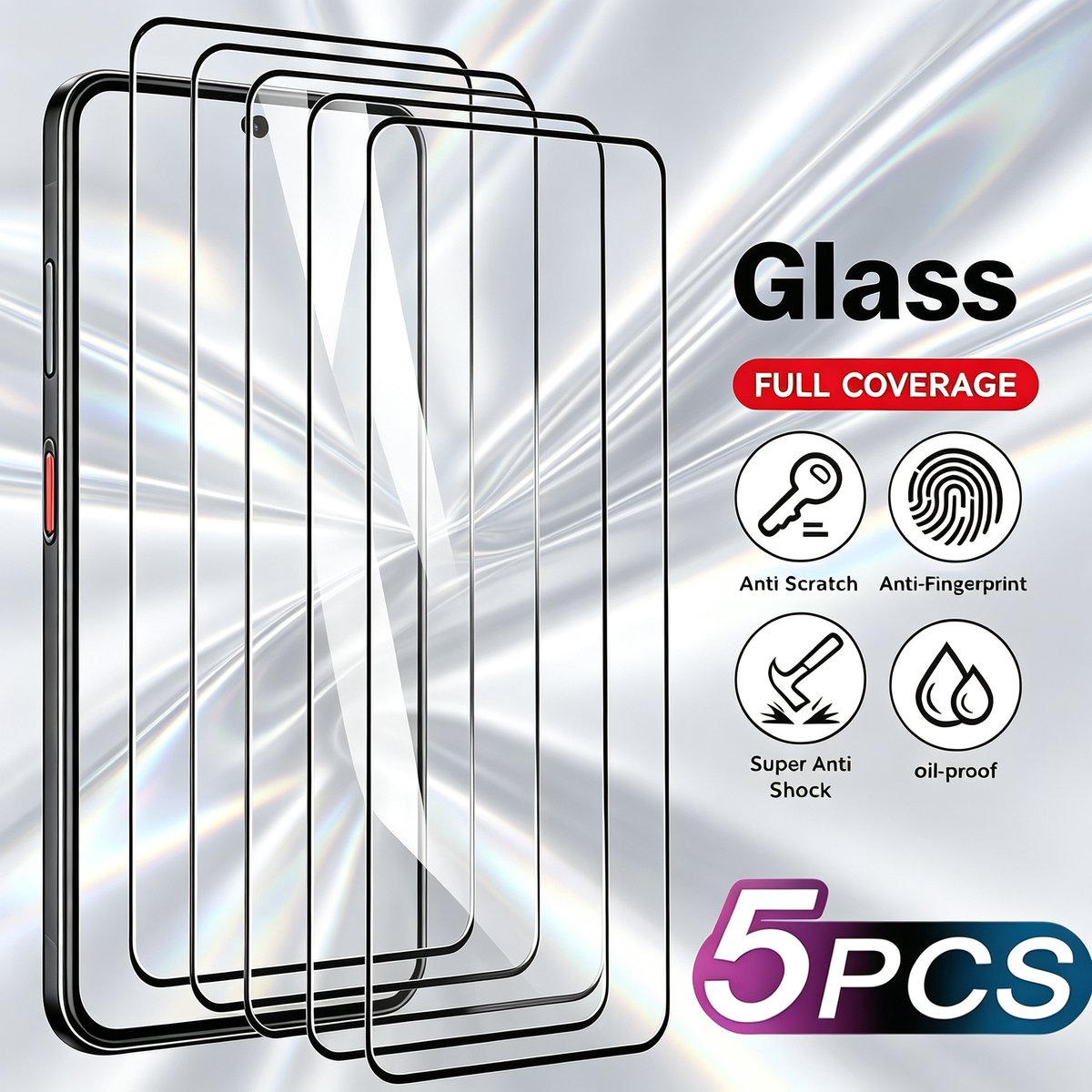 TEMU [5pcs Tempered Glass Films] Suitable For For Galaxy S23 Ultra. 9d Full Screen Coverage, 9h+ Hardness, 8k Hd Anti-fingerprint, With Edges, ,