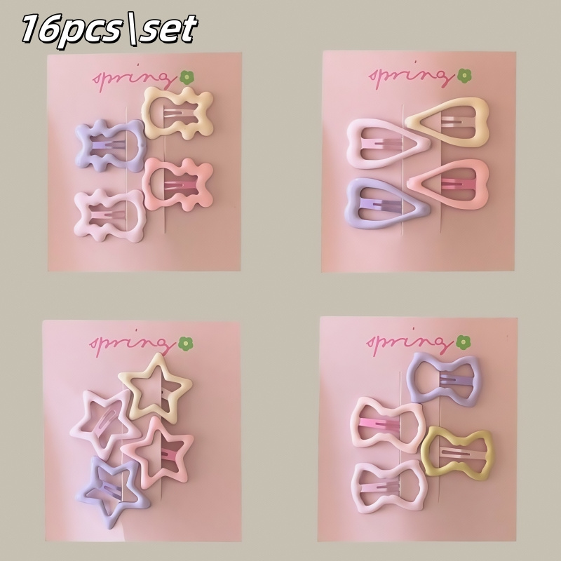 Image of A 16pcs Cute Cherry , Featuring Star Shapes, Panda Designs, Styles, And Heart Shapes. Small Hair Additions With Clips Are Wear