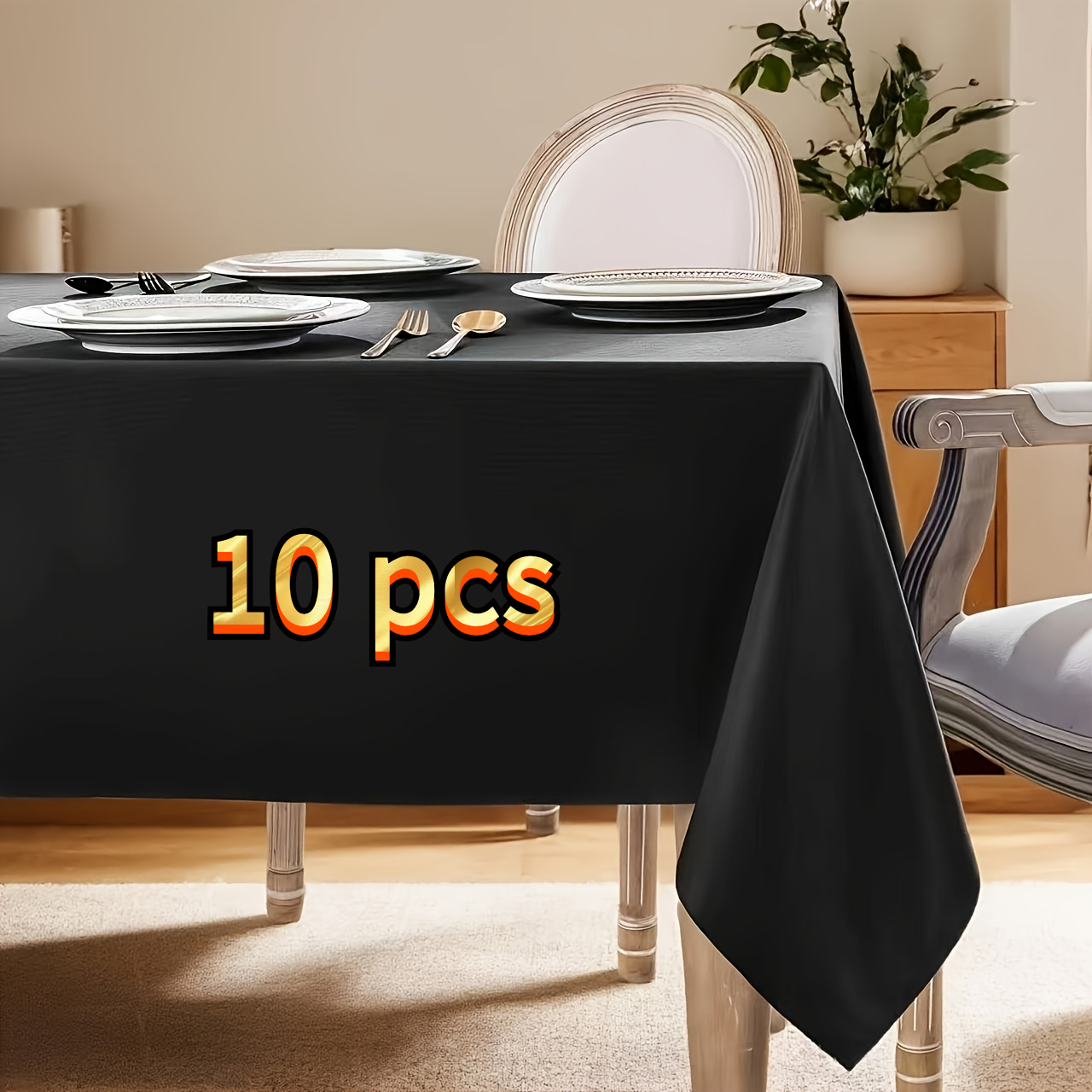 Set mit 10 Premium Schwarzen Einweg-Tischdecken