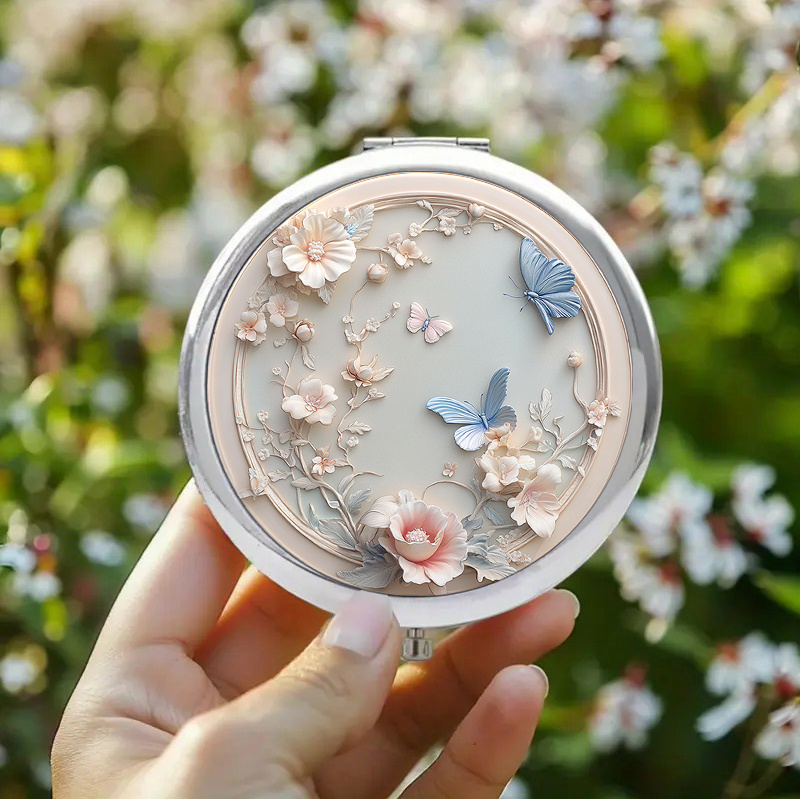 TEMU 1pc de Maquillage Personnel 2D Plat, de Maquillage Style Vintage de Floraux et Papillons Délicats, Exprimant la Raffinement et l'Élégance de la