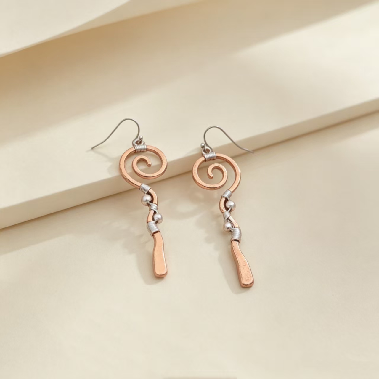 TEMU 1 Pair Of Retro Bohemian Style Bronze Wire-wrapped Spiral Earrings, Jewelry Gifts Suitable For Women' Wear, Parties, And Vacation Travel