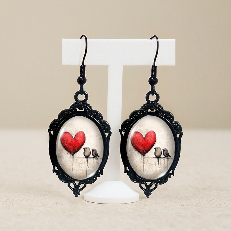 TEMU 1 par de aretes colgantes ovalados de encaje con pájaros y , aretes artesanales con de cristal, regalo para hombre