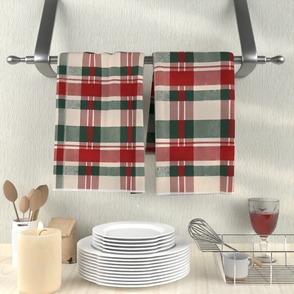 TEMU 2pcs Checkered Kitchen Towels, Red And Design, For Daily Use, Holiday Gift, Home Decor & Cleaning, Modern Cartoon Style, Dish Towels, Festive