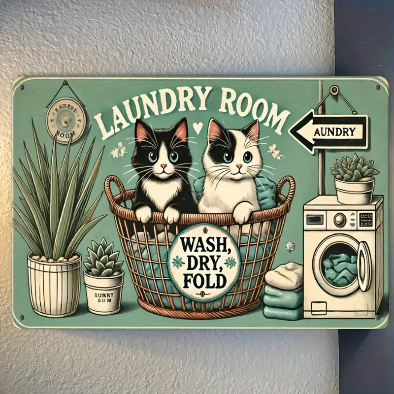 TEMU 2d Flat, Room Wall Art With Kitten & Washing Machine - Wood Panel Suitable For Man Cave, Garage, Laundry Room Decor - Retro Washing Machine & ,