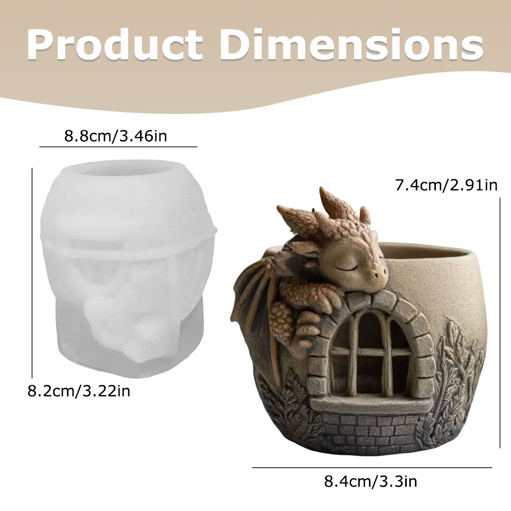 E-shop Drachenburg Blumentopf Silikonform - 3D Bastelform für einzigartige Drachen- & Burgförmige Pflanzgefäße, ideal für DIY Harz-Blumentöpfe,
