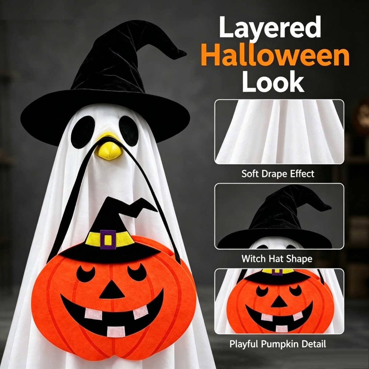 Porch Goose Halloween Costume Set with Cape, Hat & Pumpkin Bag