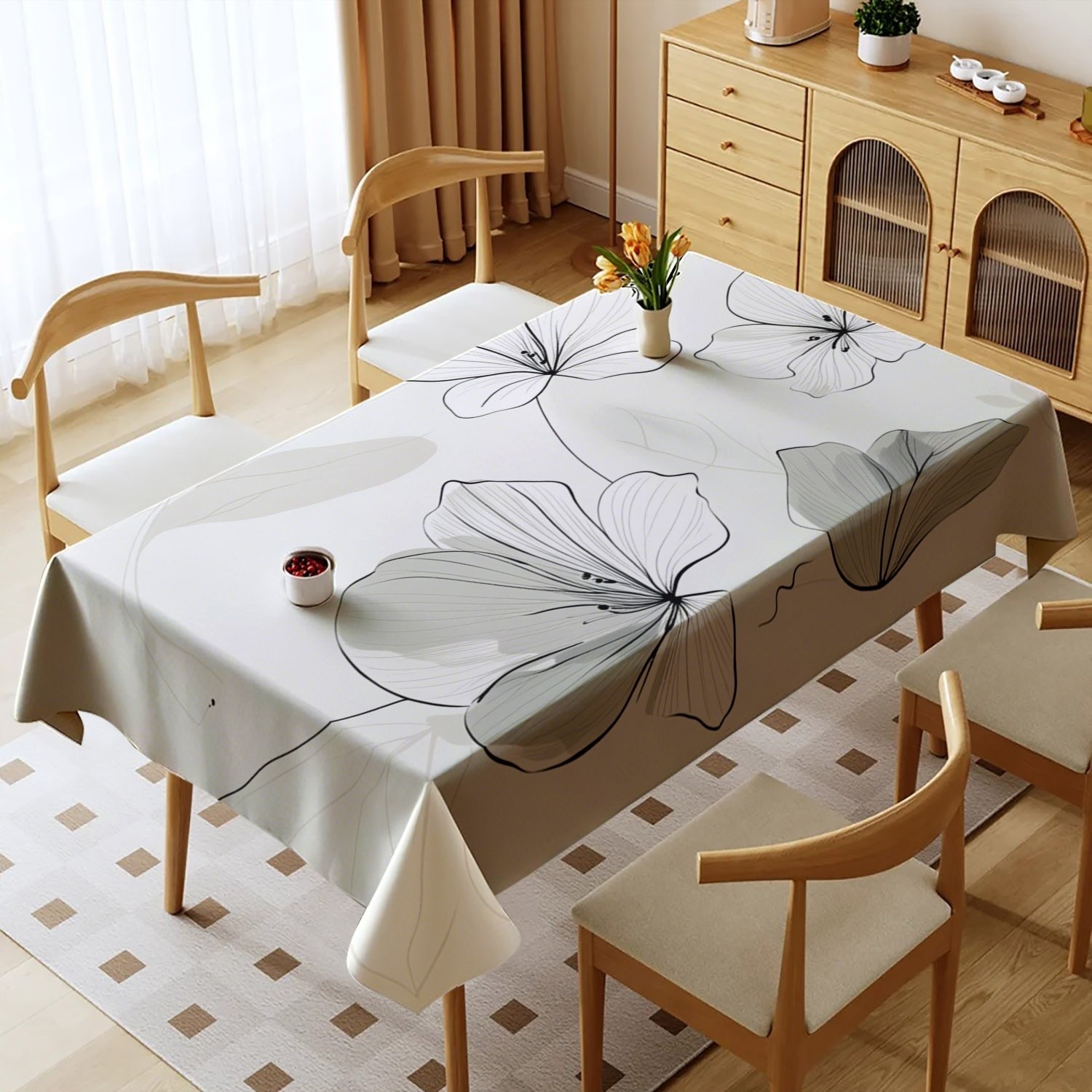 TEMU 1pc Single-sided White Floral Leaf Pattern Tablecloth Suitable For Daily Use And Special Occasions For Dining Table Wedding Anniversary