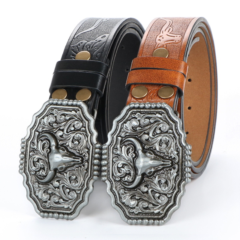 unisex detachable bull western belt - split cowhide leather  display picture 1