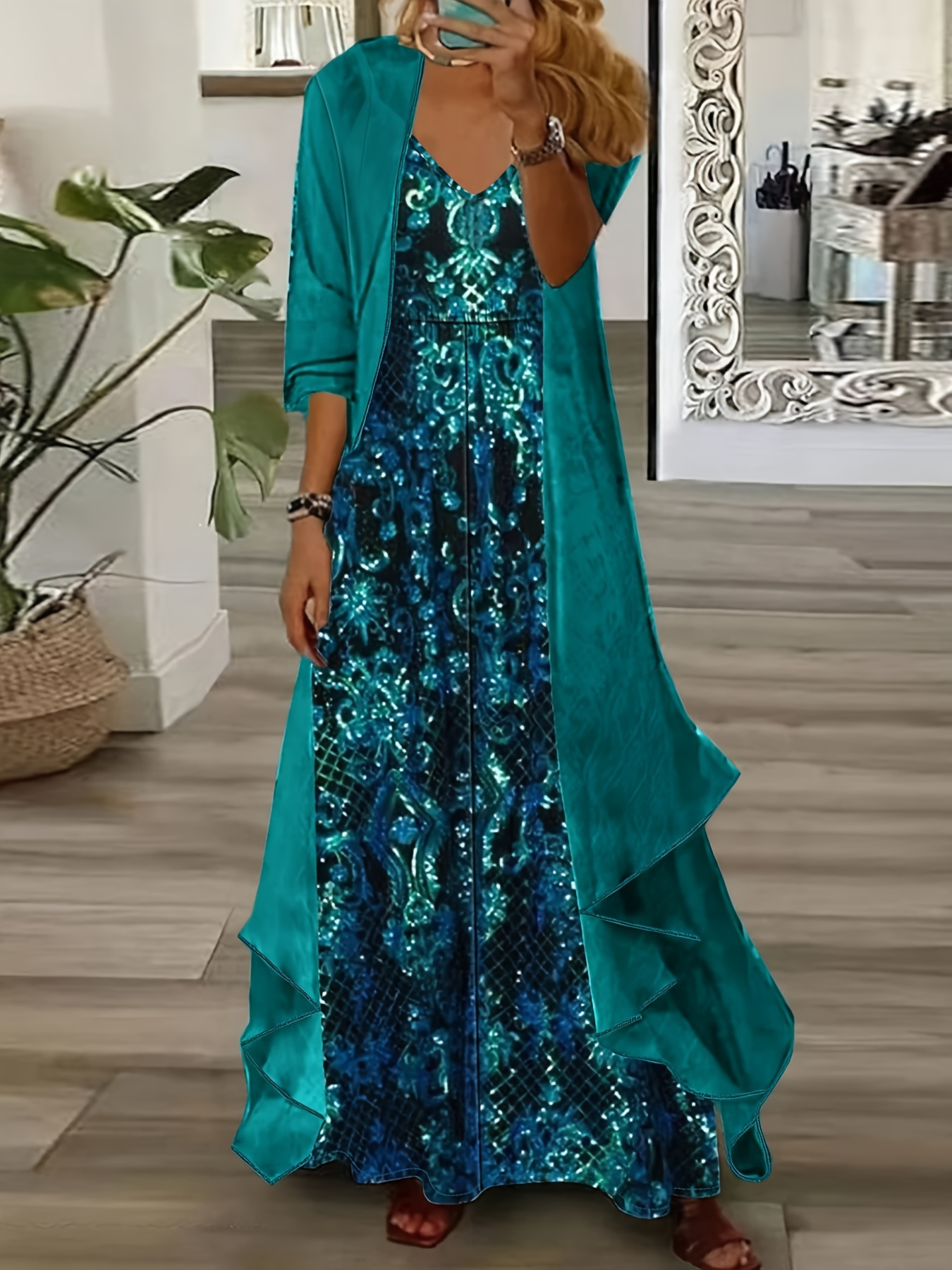 slim fit dress slacks Plus Size Autumn Queen Chiffon Maxi Dress 3 main image 0