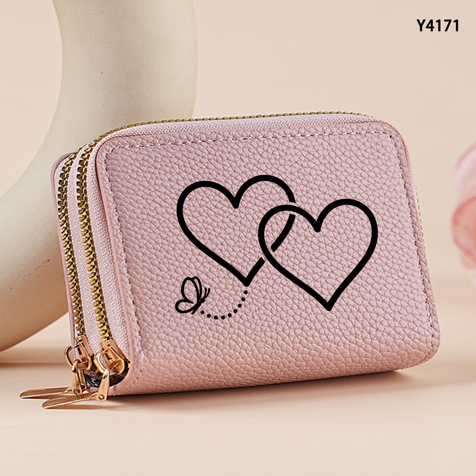 TEMU 1 Fashionable, Minimalist, And Versatile Double-layer Zipper Wallet With A Design Featuring And Silhouette Prints, A Multi-functional Multi-card