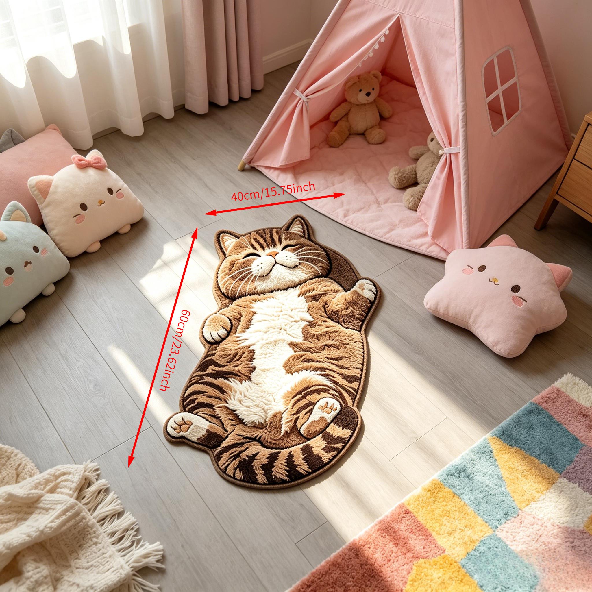 TEMU [2d Flat Printing] Velvet - A Cute Tiger-spotted Cat-themed Unique Carpet For A Fashionable And Fun Living Room Or Bedroom Corner Carpet. A Home