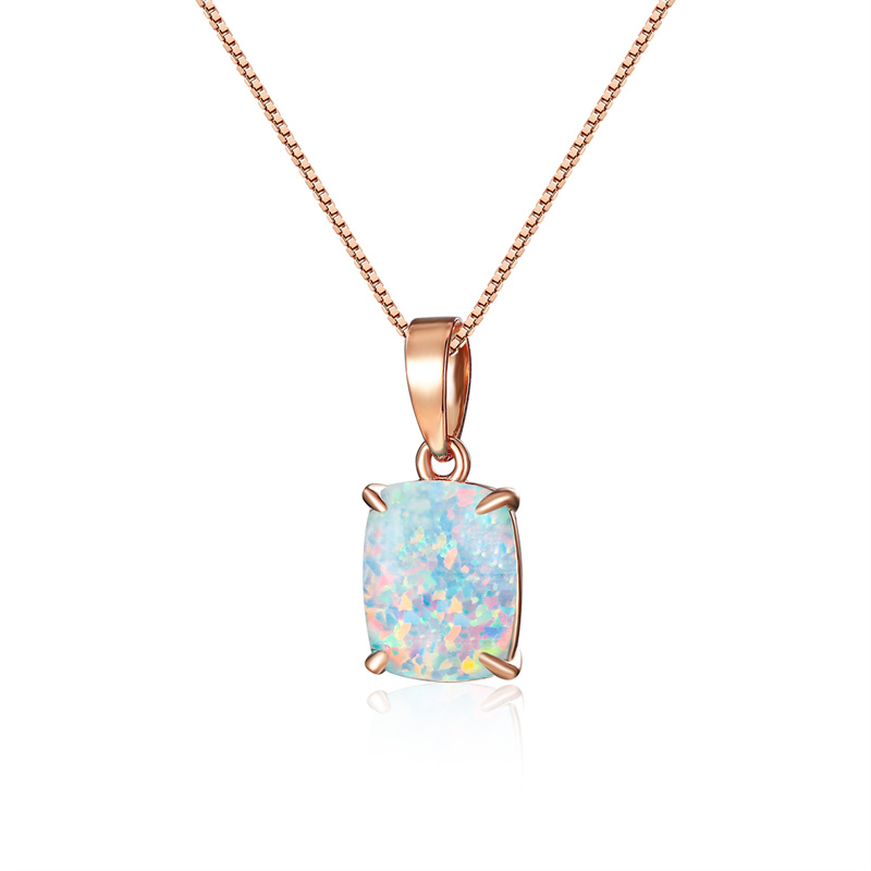 An Elegant Rectangular White Synthetic Opal Necklace With Rose Plated, Perfect For Parties, Gatherings, And Festivals, Suitable For .