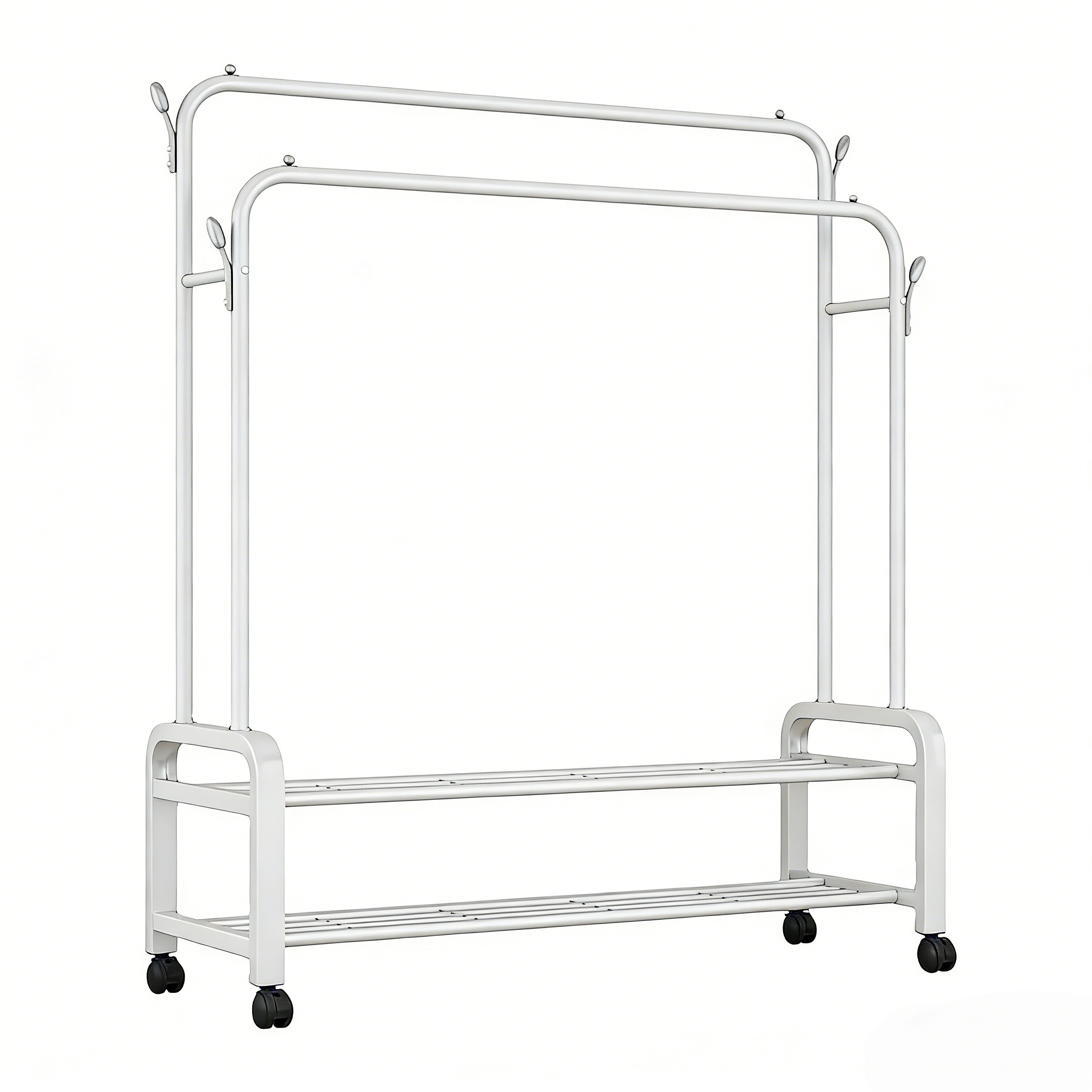 Image of Freestanding Pole Iron Clothes Rack Hooks And Wheels For Efficient Home Storage Versatile Garment Hanger Stand For Organizing Clothes Toys And Additions