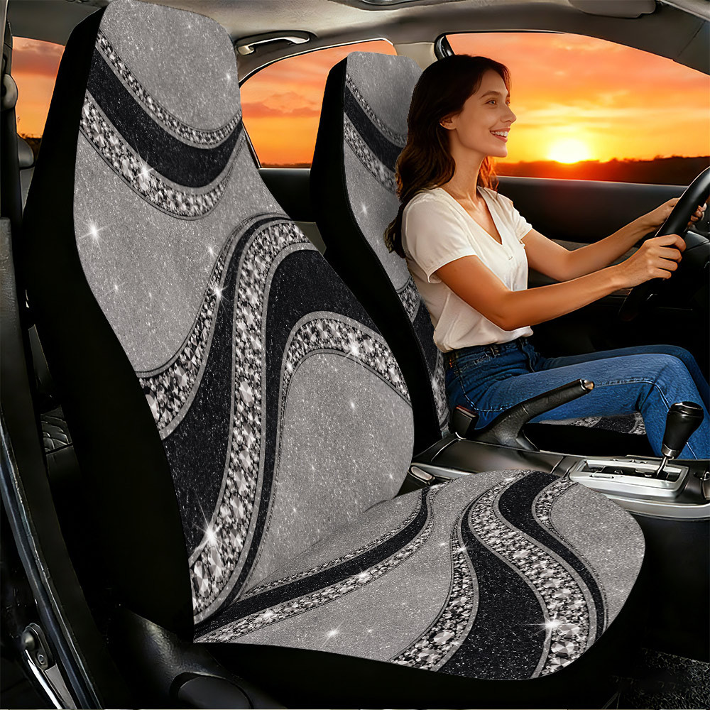Image of 2pcs Diamond Seat Covers, Suitable For Front Seats, High , Material, Suitable For Cars, Suvs And Trucks, Women' Accessories, Halloween.