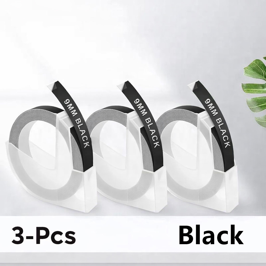 TEMU Paquete de 3 cintas de etiquetas de embosque de plástico de – Elija entre múltiples colores – Compatible con las etiquetadoras 3D 1610, 12965 y