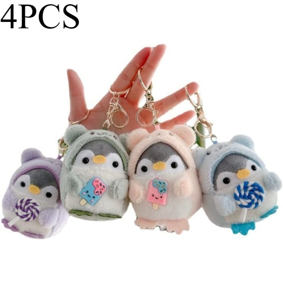 TEMU 4 Pack Cute Penguin Keychain | Women's Keychain&keychain - Suitable For Wallet - Style Plush Animal Keychain Pendant - Fluffy Cute Charm