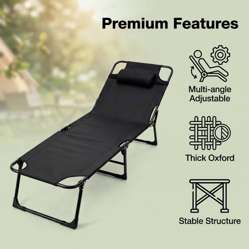 foldable heavy duty frame reclining chair portable suitable for outdoor detachable headrest with oxford cloth cushion manual handle adjustment chair for outdoor use space saving for