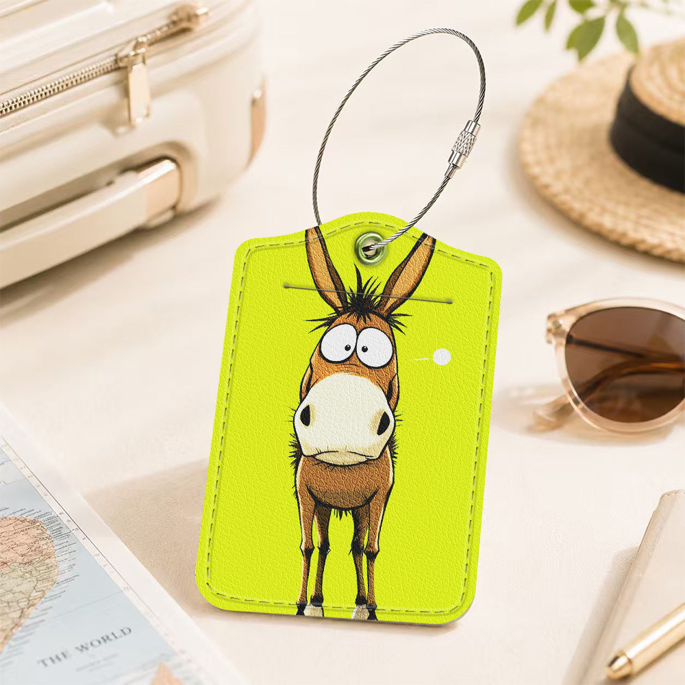 TEMU 1pc Luggage Tag, Made Of Pu With A Privacy Protection Layer And Stainless Steel Ring, Wear-resistant And Durable, Featuring A Cartoon Design,