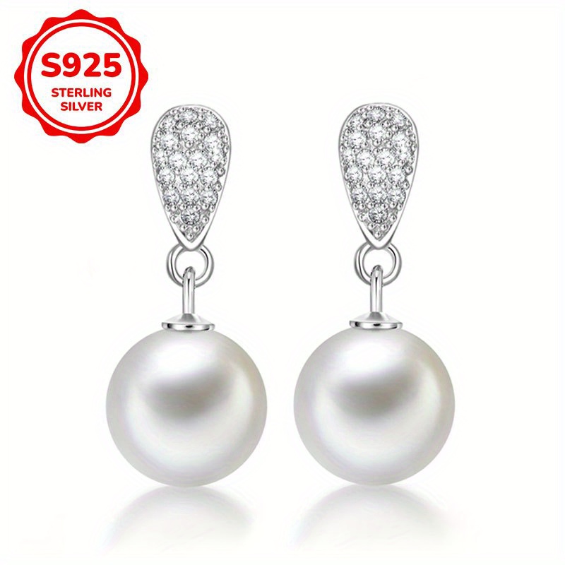 1 pair of womens dangling earrings with s925 sterling silvery inlaid     pearl pendant elegant wedding party jewelry gift Product details 4