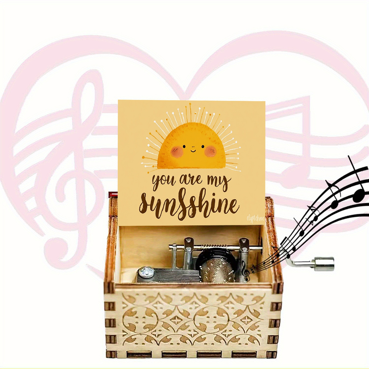 TEMU A Wooden Hand-crank Music Box Featuring A Cute Design With The Warm '' Plays Melody, A Touch Of And Brightness To Home Decor. A Thoughtful Gift