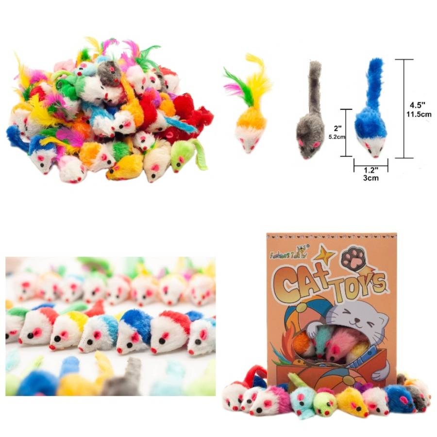 48pcs Mixed Plush Mouse Toys | Interactive Cat Toys Suitable For Indoor Use, Random Colors, Cartoon Pattern, Without Battery