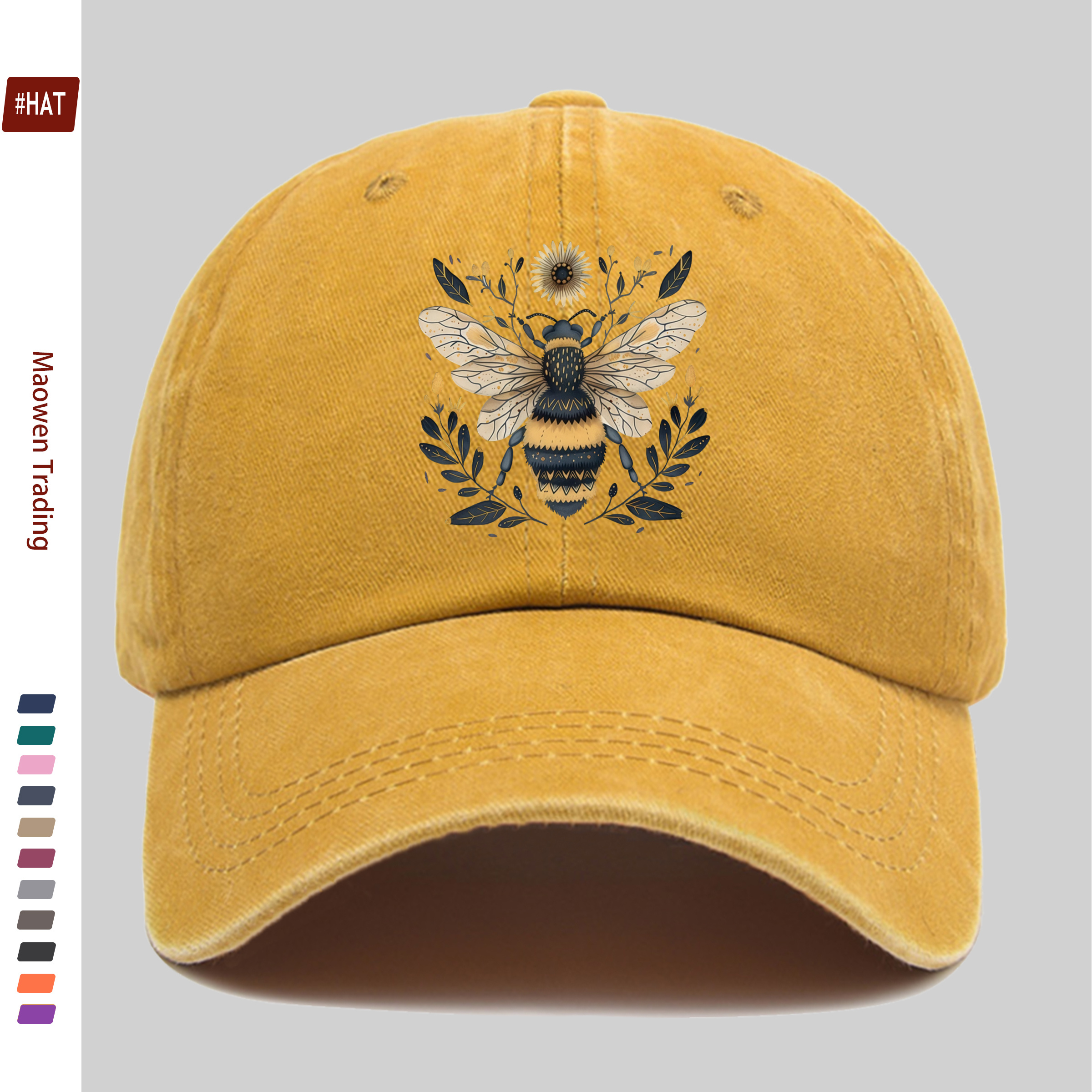 TEMU 1pc Vintage Artistic Bee And Floral Print Baseball Cap, Illustration Fun Decorative Sun Hat, Multiple Colors , Decorative Hat, Street Skateboard