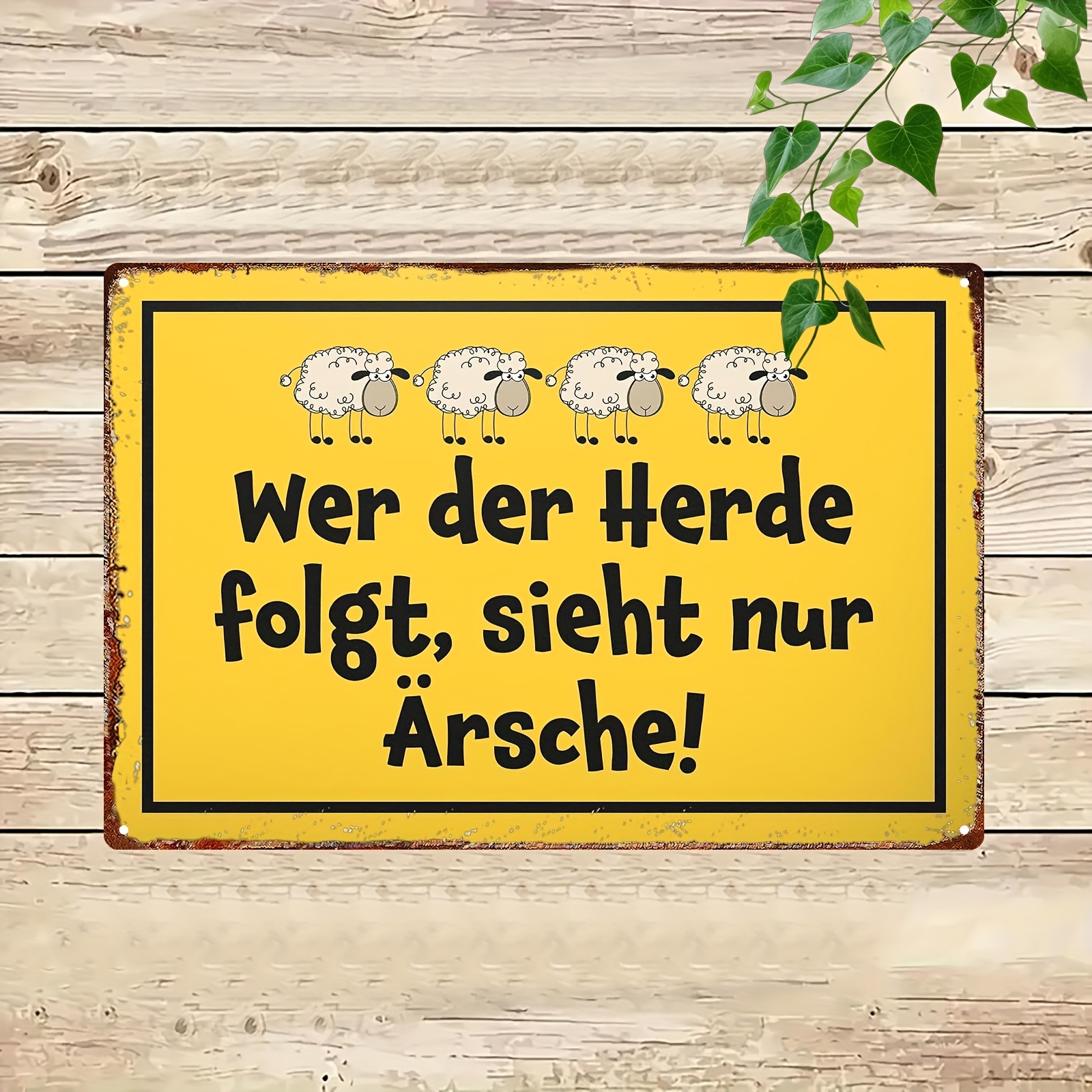 Image of Vintage Sign With German Proverb " Follows The Herd, Sees Butts!"- Funny Retro Decorative Sign For Home, Office, Party Or Birthday Gift- 20*30cm/8*12 Inches, Indoor And Use, Metal Decoration