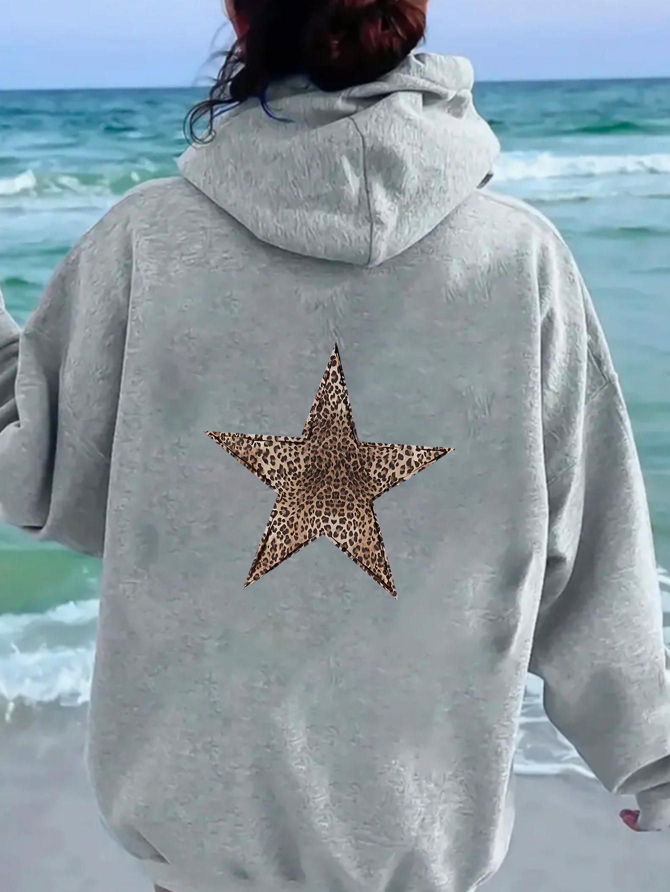 womens leopard star graphic print hooded sweatshirt Temu Bahrain