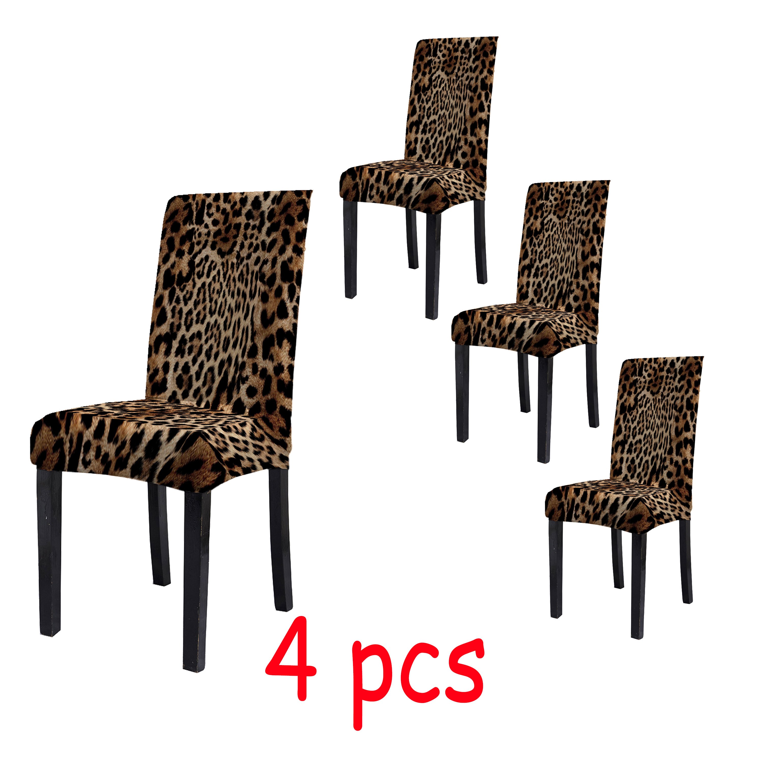 Image of 4/6pcs Classic Retro Style Elastic Chair Covers, Beautiful Leopard Print Chair Covers, Removable Chair Protection Covers, Suitable For Living Room, Hotel, Restaurant, Kitchen, Home Decoration