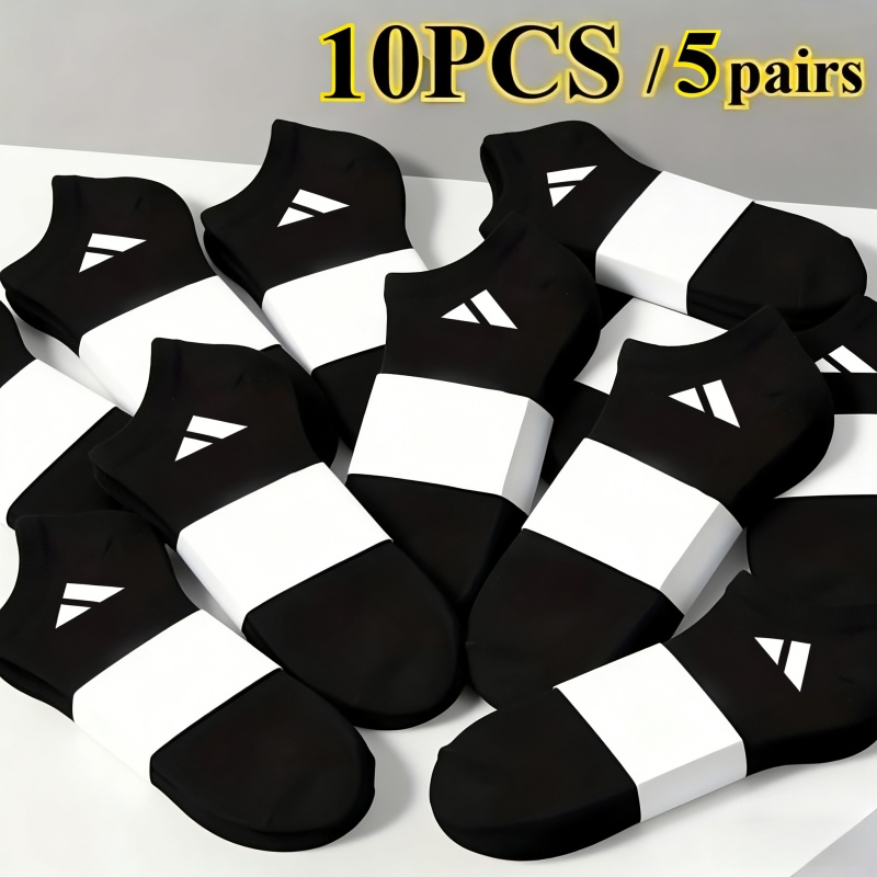 TEMU 10pcs/5pairs Men Women Breathable Sports Short Socks Comfortable Fabric Solid Color Lightweight Casual Wear Minimalist Style Durable Material