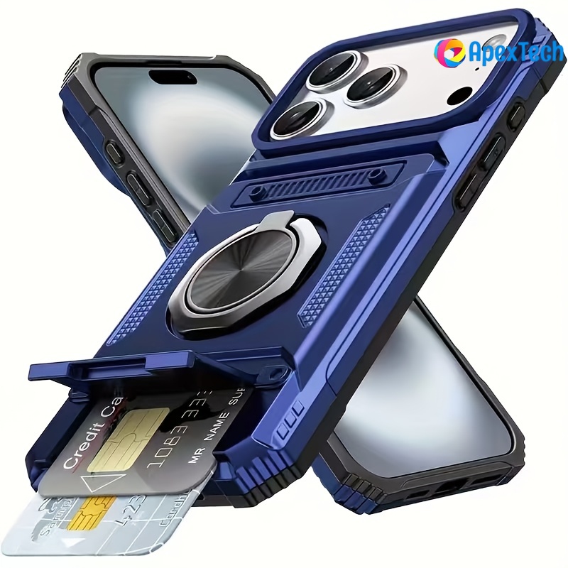 Phone Case - The [rongjia] Case Is Compatible With Iphone 17, 16, 15, 14, 13 Pro Max, 11, And 7/8 , A Sturdy, Shockproof 360-degree Rotating Metal Stand Case With A Slot Design