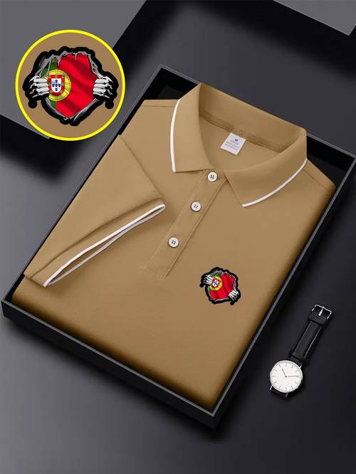 a high end mens shirt featuring a portugal graphic print summer this short sleeve tee alone or layered suitable for outdoor casual sports business attire and stylish golf shirts ideal for tennis and golf events