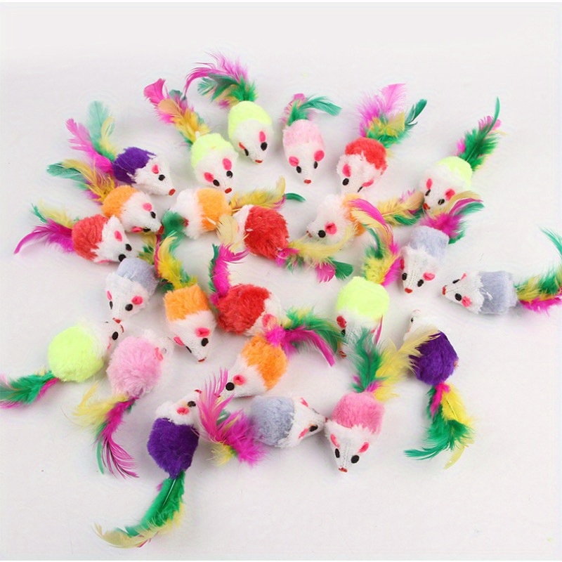 16pcs Plush Mouse Cat Toys -random Color, Feather&interactive Toys, Ideal For Solo Or , Perfect For Indoor Use, Cat Accessories For Indoor&outdoor Cats, Without Battery