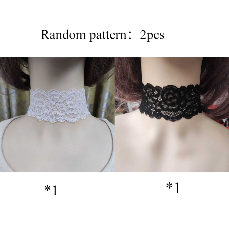 Image of 2pcs Set Of Elastic Neck Scarf Collar Necklace Choker With Scapular Decoration And Fake Collar For Coverage