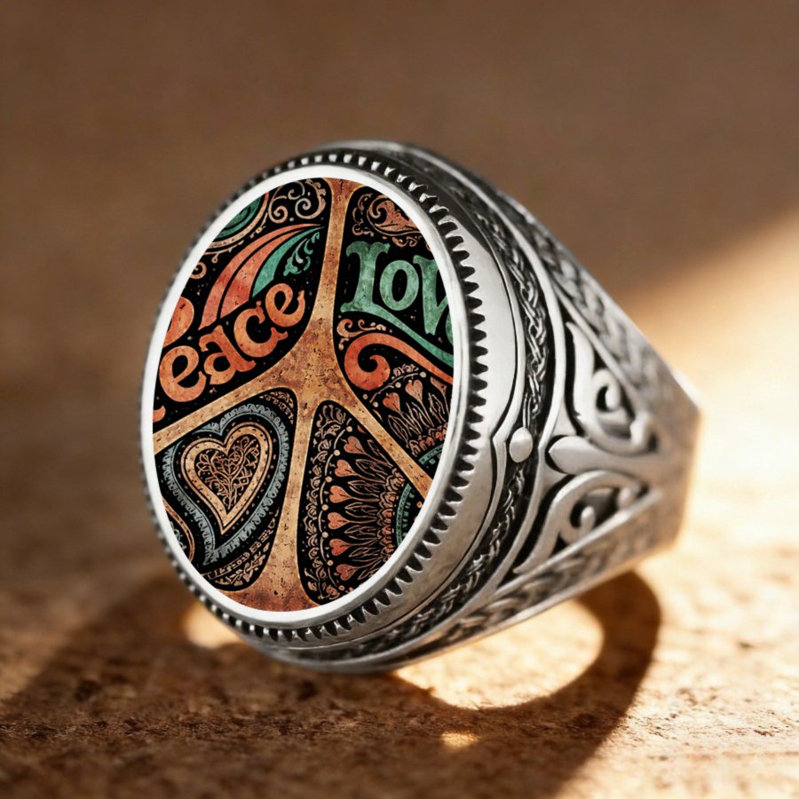 1pc Peace Sign & - Heart Symbol Jewelry Suitable For Casual Attire, Valentine Gifts, Minimalist Rings For Christmas, Spring Gifts, Elegant Accessories (no Plating) For Daily Or Special Occasions