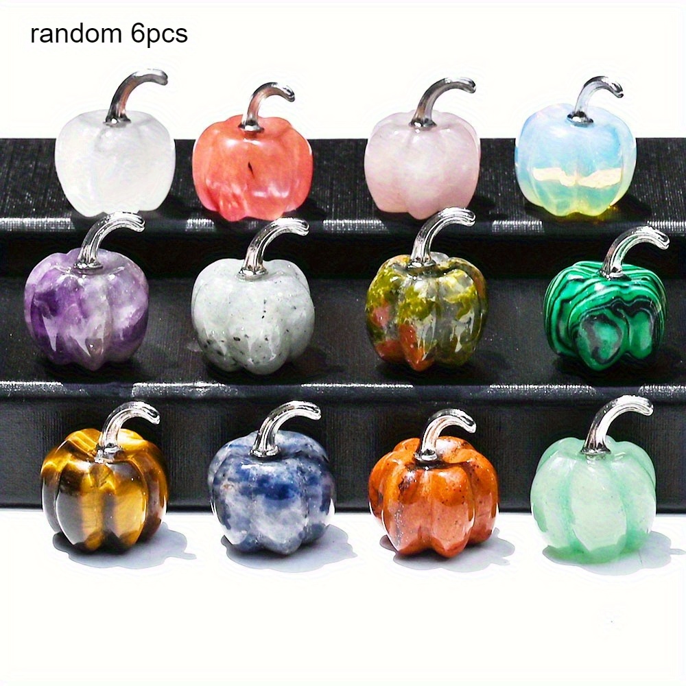 TEMU 3/6pcs Pumpkin Natural Stone Crystal Halloween Pumpkin Thanksgiving Desktop Decoration Ornament Random Color