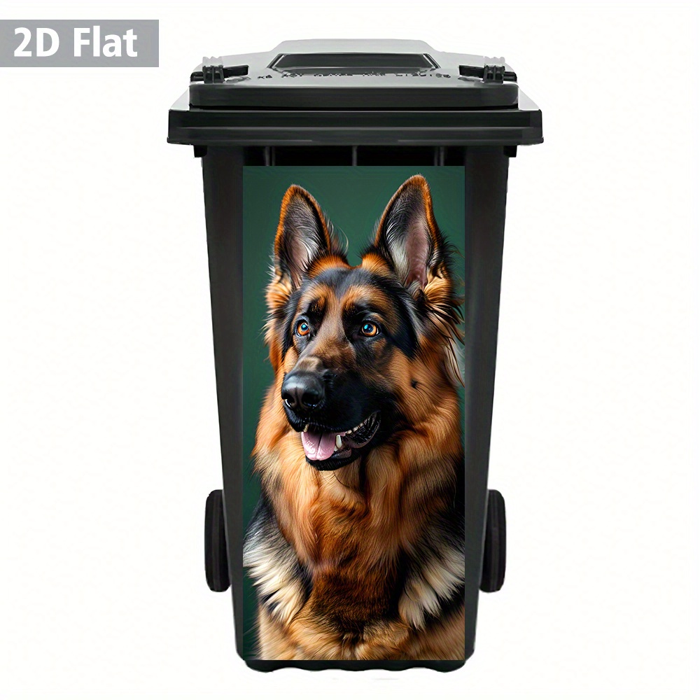 Of A 2d Flat German Shepherd Sticker For Trash Cans – Waterproof, Easy To Peel, Featuring A Pet Portrait With Vibe, Perfect For Bin Decoration And Dog Lovers – Dimensions 12.2 X 27.56 Inches