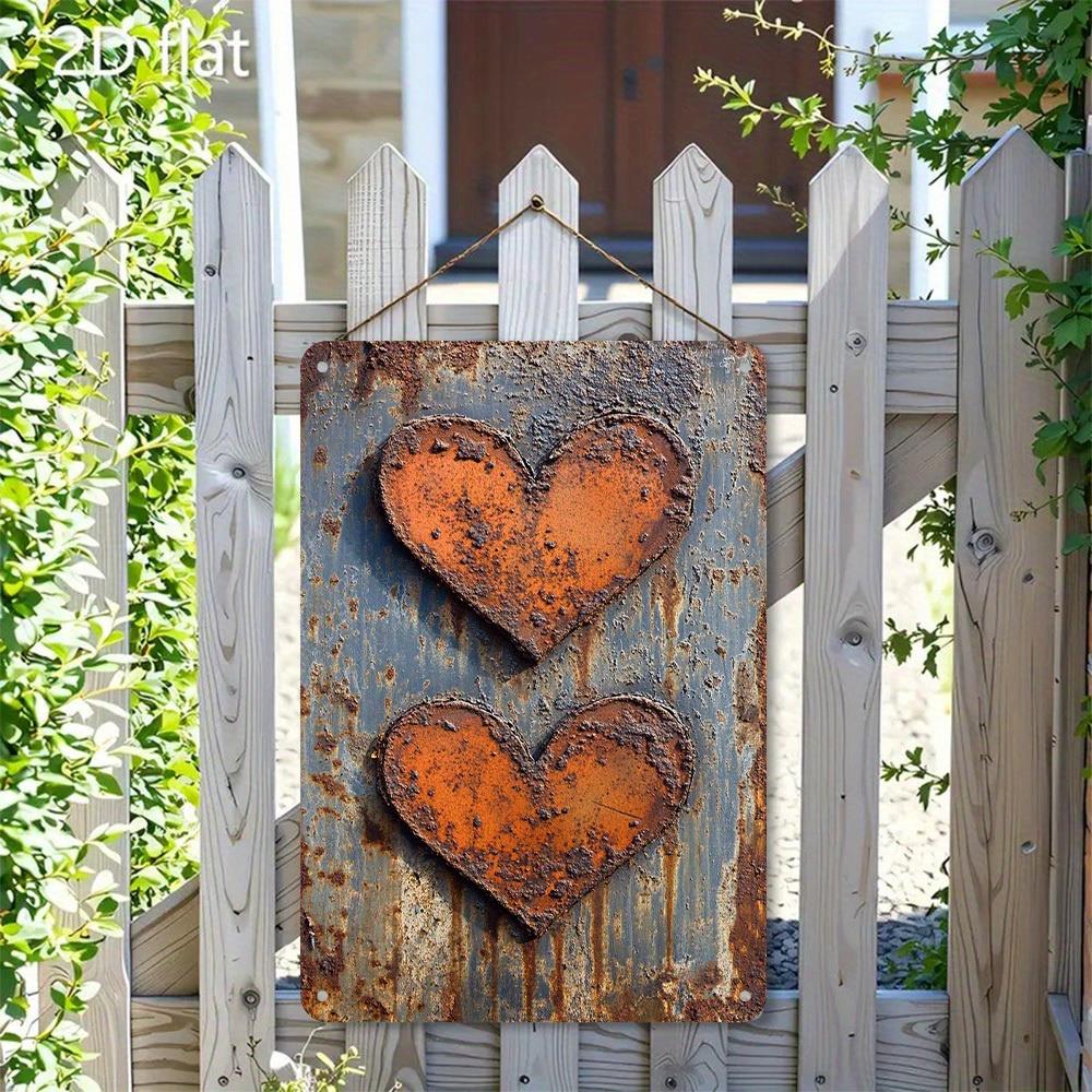 TEMU 2d Flat - 2d Plane - 1 Vintage Metal Wall Decor | Rustproof Rustic Corrosion Texture Heart Sign With Red And Brown Heart Cutouts - Large 8x12