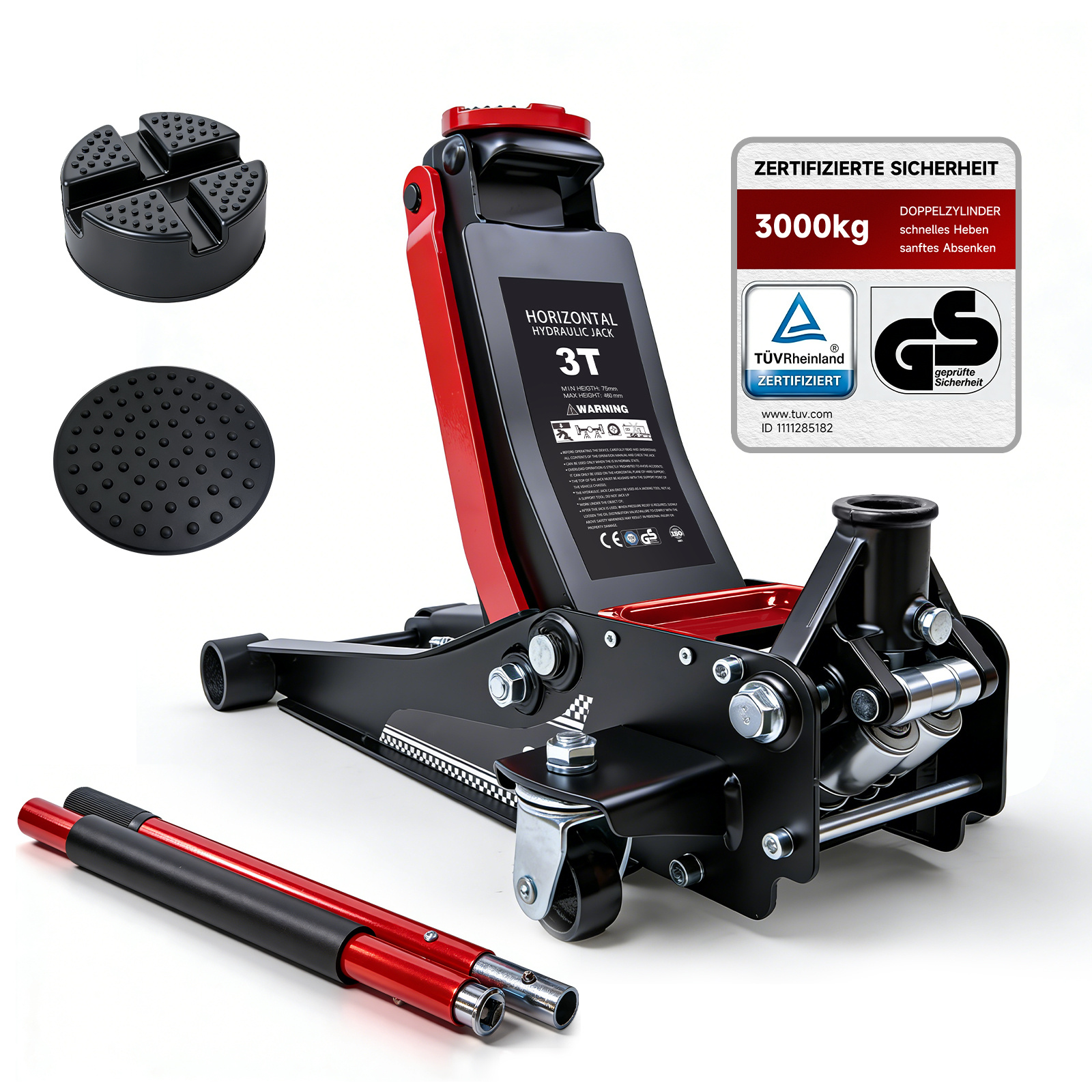 E-shop 2,5T Flacher Hydraulik-Wagenheber, 3T Doppelzylinder-Hydraulik-Wagenheber, mit eingebautem Sicherheitsventil zur Überlastungssicherung, mit