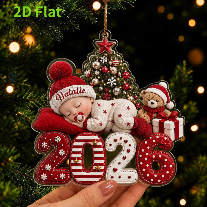TEMU 2d Flat, Personalized - Custom Name & Year Acrylic Hanging Pendant With Tree Decoration Suitable For Christmas, New Year, Decor - Gift For Birth