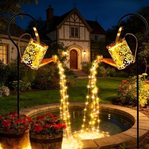 2pcs set outdoor solar metal watering can lights 4pcs set 2 warm watering cans 2 shepherds hooks watering can lights fairy lights watering lights watering can lights spray bottle lights waterfall lights